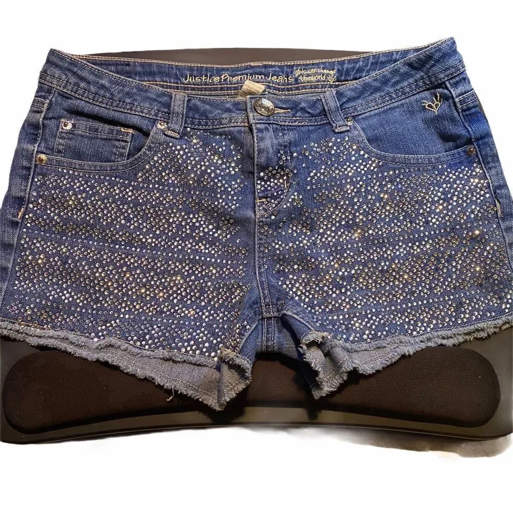 Girls Justice Rhinestone Cutoff Denim Shorts 18R